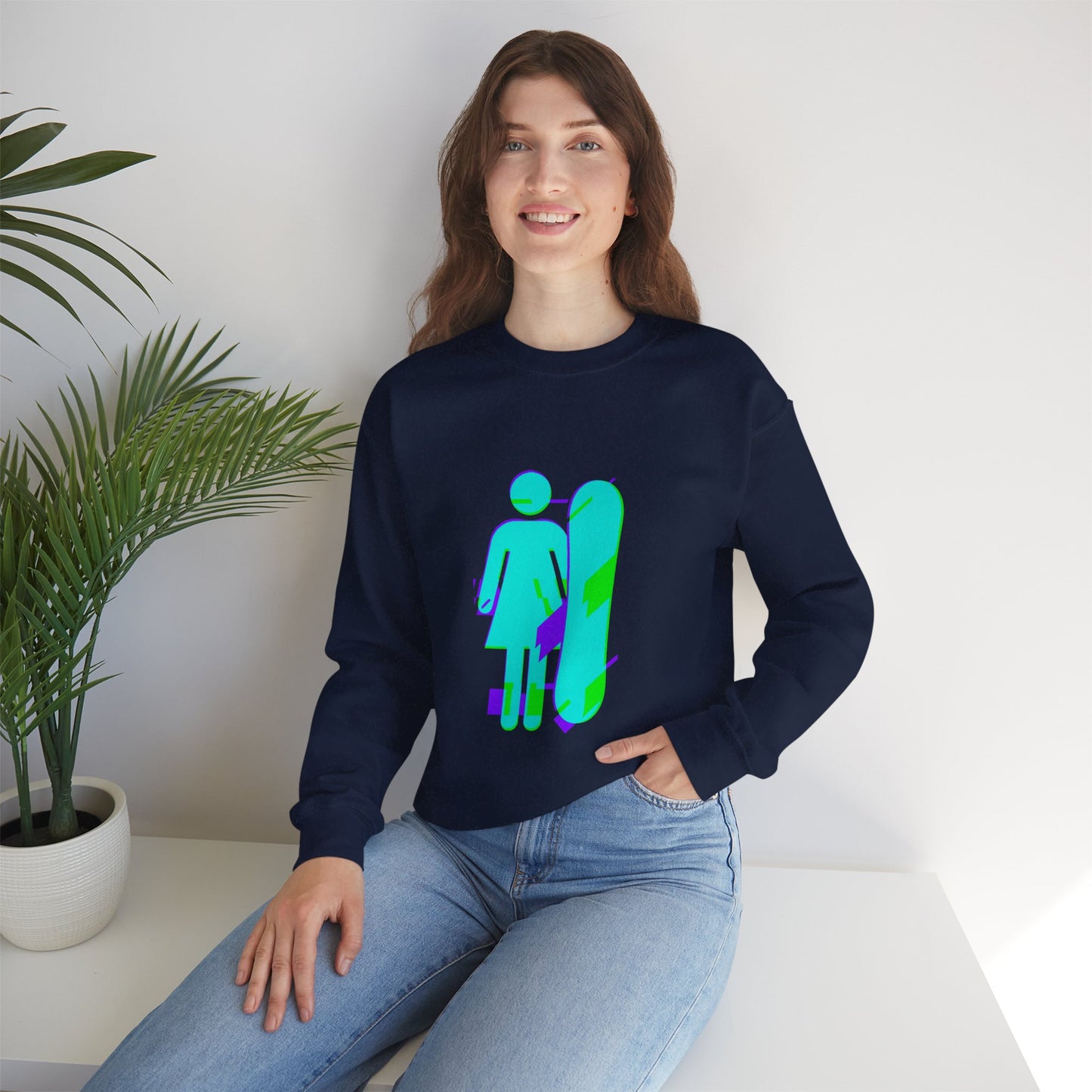 Female Snowboarder Crew Neck Sweatshirt Hoodie - Blue and Purple
