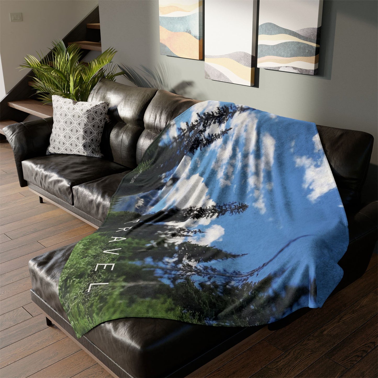 *Travel Fleece Throw Blanket - Mountain and Trees Landscape*