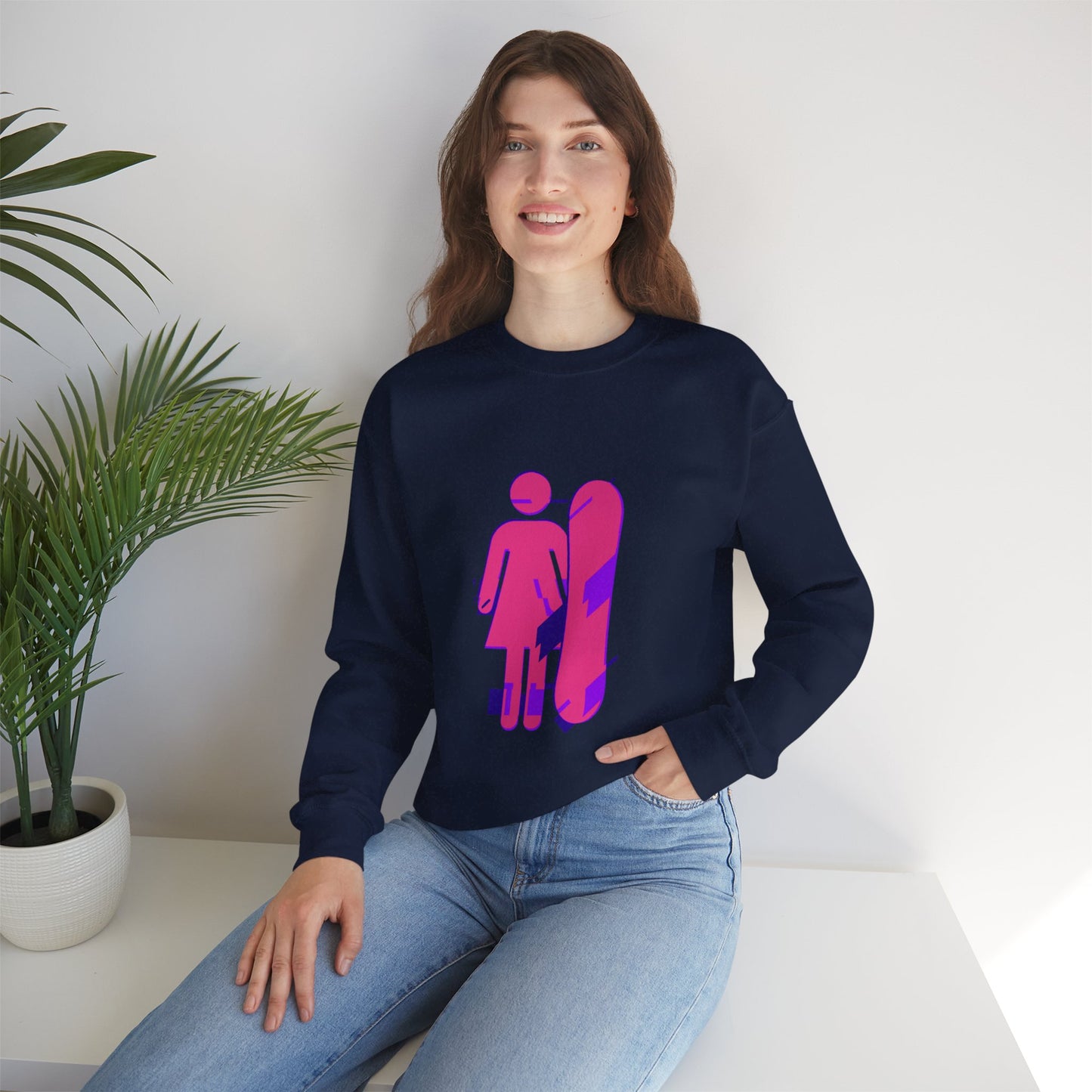 Female Snowboarder Crew Neck Sweatshirt Hoodie - Pink and Purple