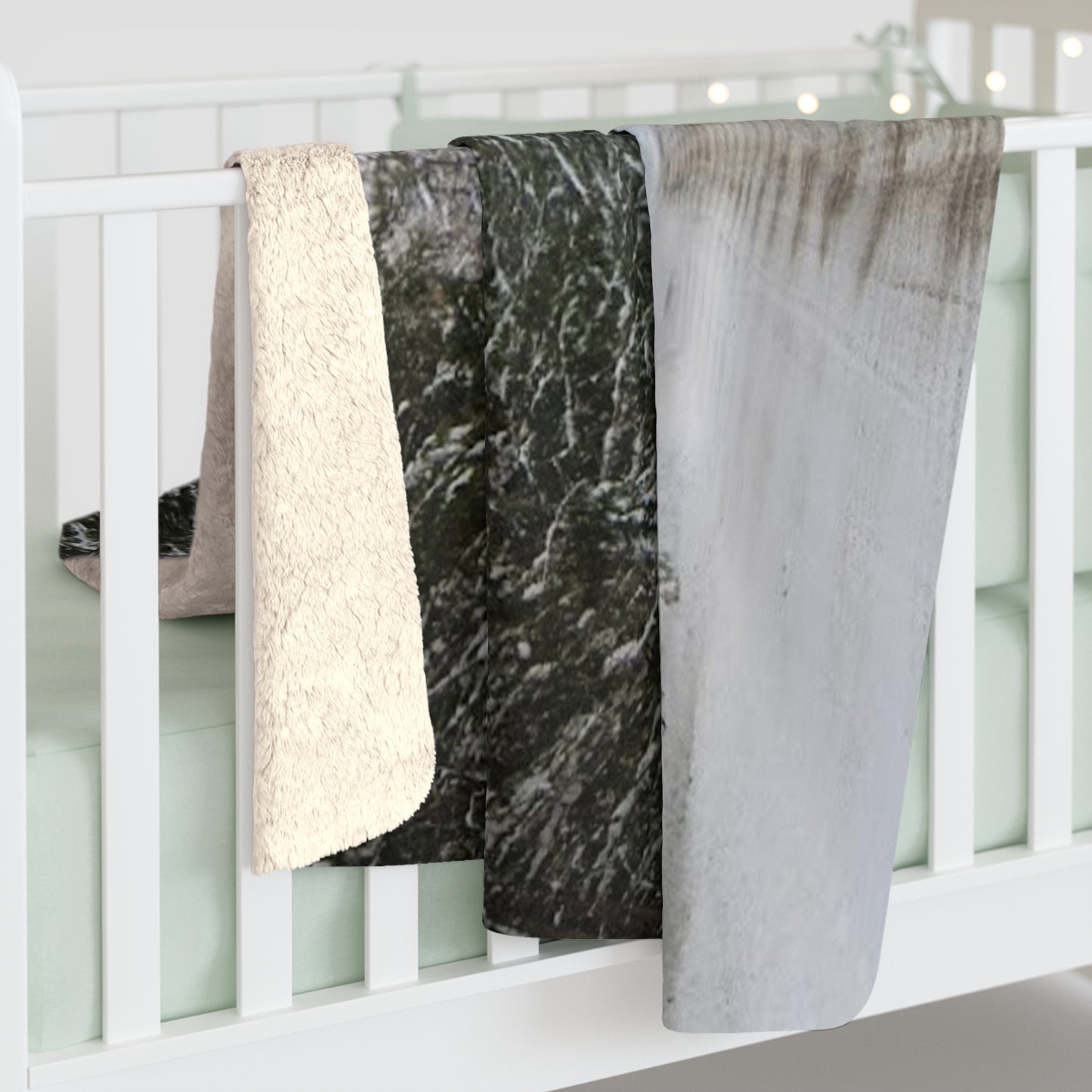 Luxurious Sherpa Blanket with Snowy Tree Road Grayscale Photo Print