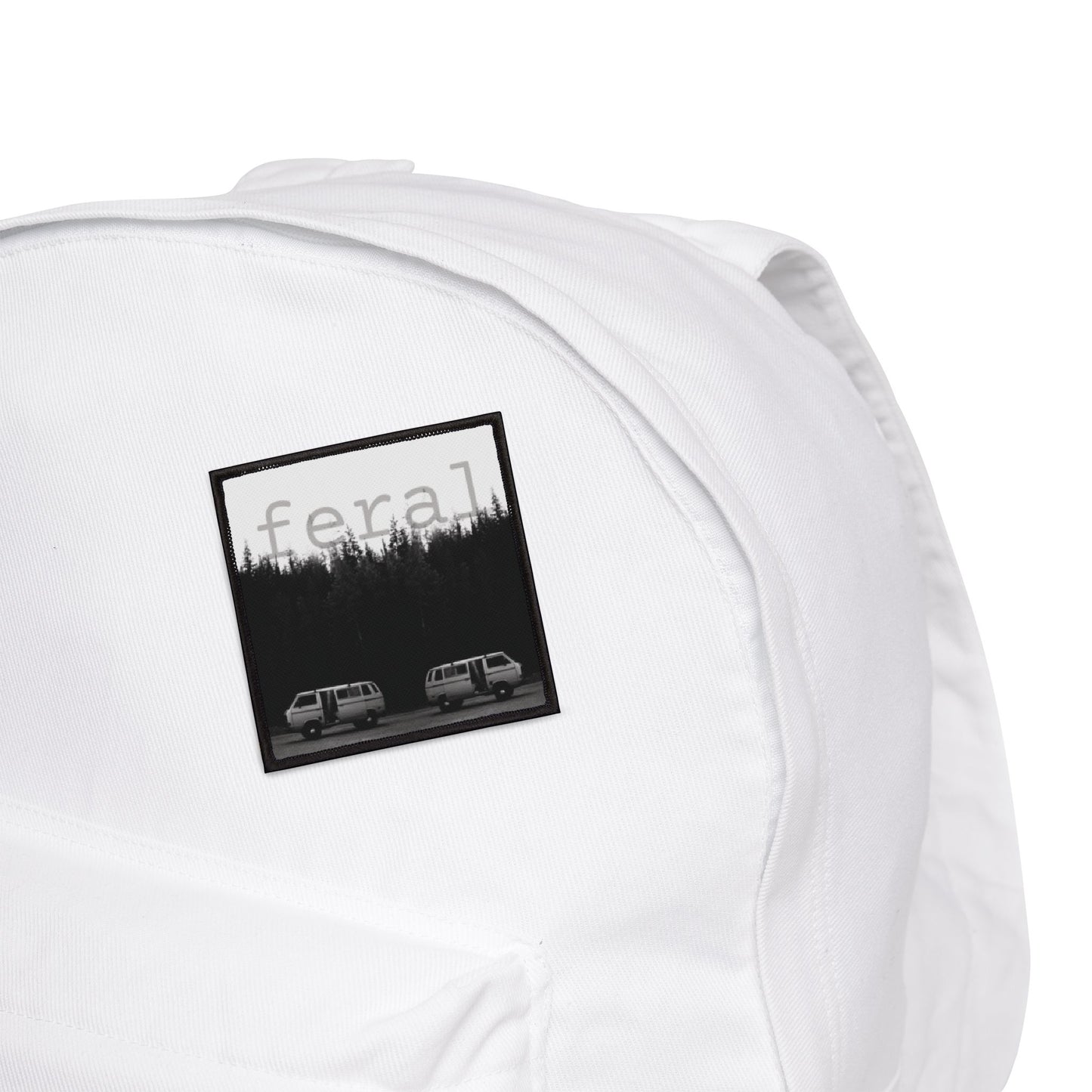 Feral Camper Van Iron-On Patch — Black & White Forest Adventure Patch