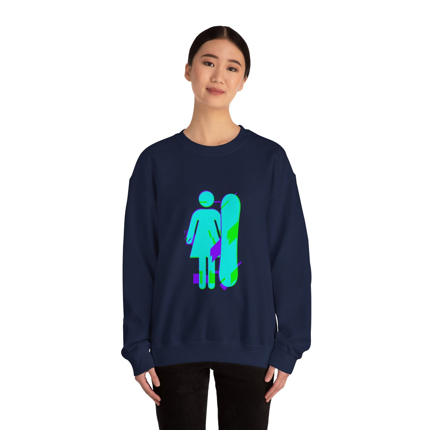 Female Snowboarder Crew Neck Sweatshirt Hoodie - Blue and Purple