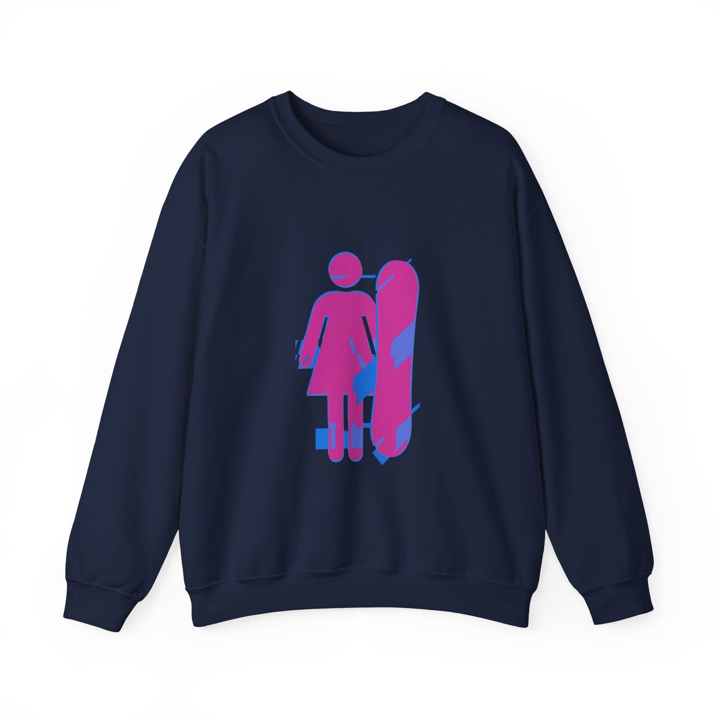 Female Snowboarder Crew Neck Sweatshirt Hoodie - Pink and Blue