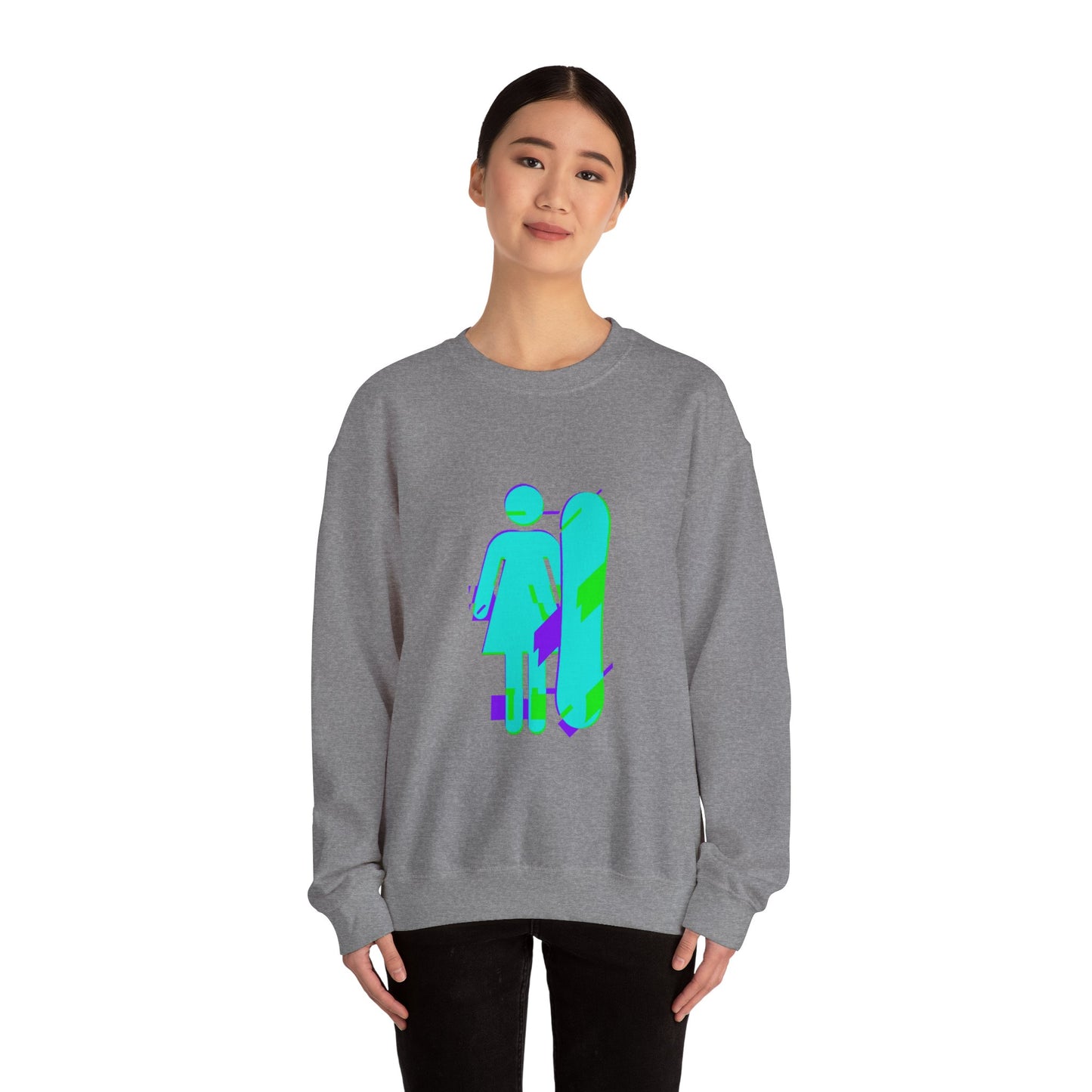Female Snowboarder Crew Neck Sweatshirt Hoodie - Blue and Purple