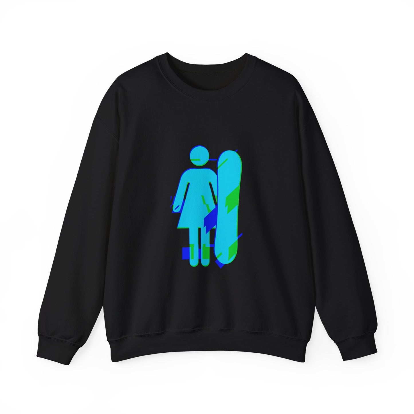Female Snowboarder Crew Neck Sweatshirt Hoodie - Blue Green
