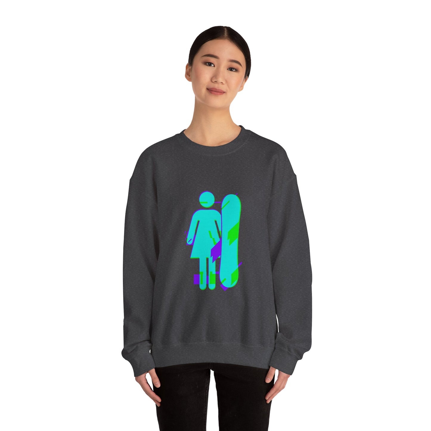 Female Snowboarder Crew Neck Sweatshirt Hoodie - Blue and Purple