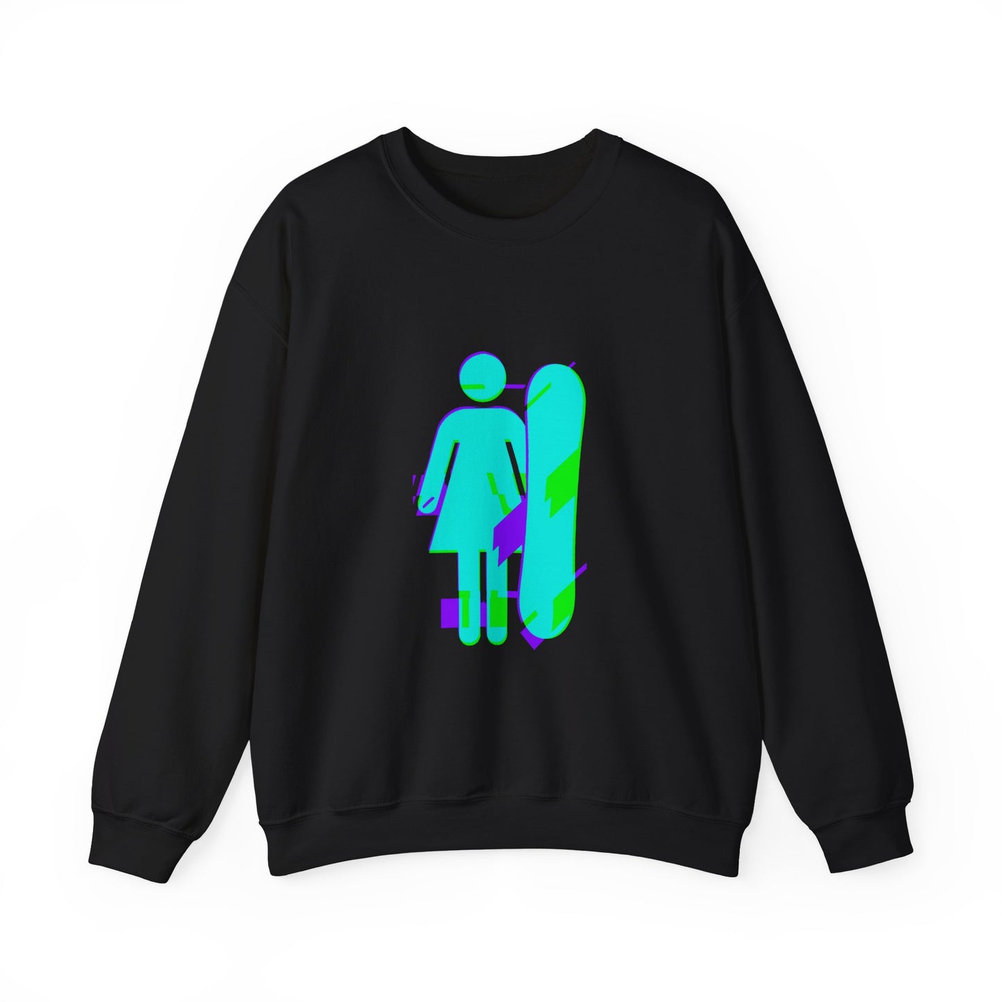 Female Snowboarder Crew Neck Sweatshirt Hoodie - Blue and Purple