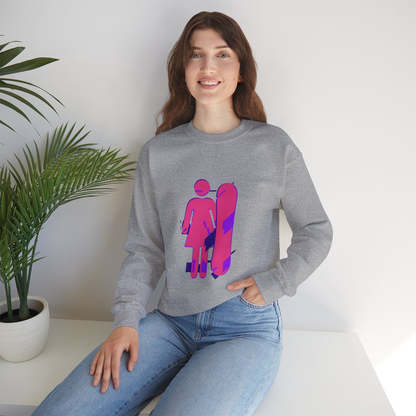Female Snowboarder Crew Neck Sweatshirt Hoodie - Pink and Purple