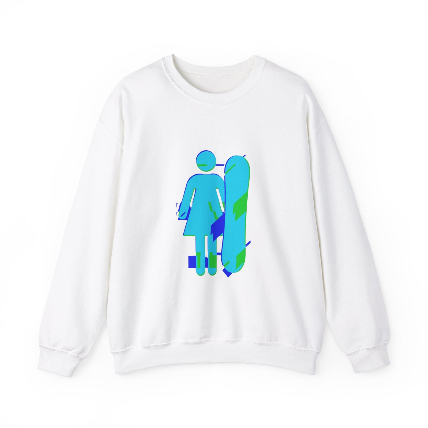 Female Snowboarder Crew Neck Sweatshirt Hoodie - Blue Green