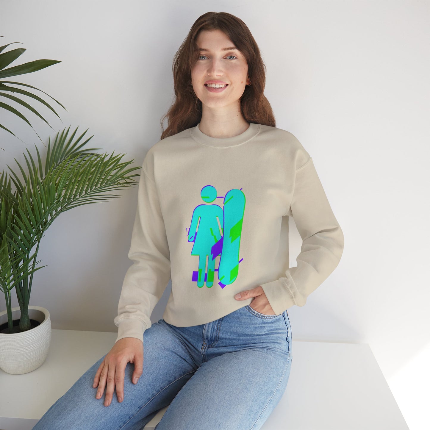 Female Snowboarder Crew Neck Sweatshirt Hoodie - Blue and Purple