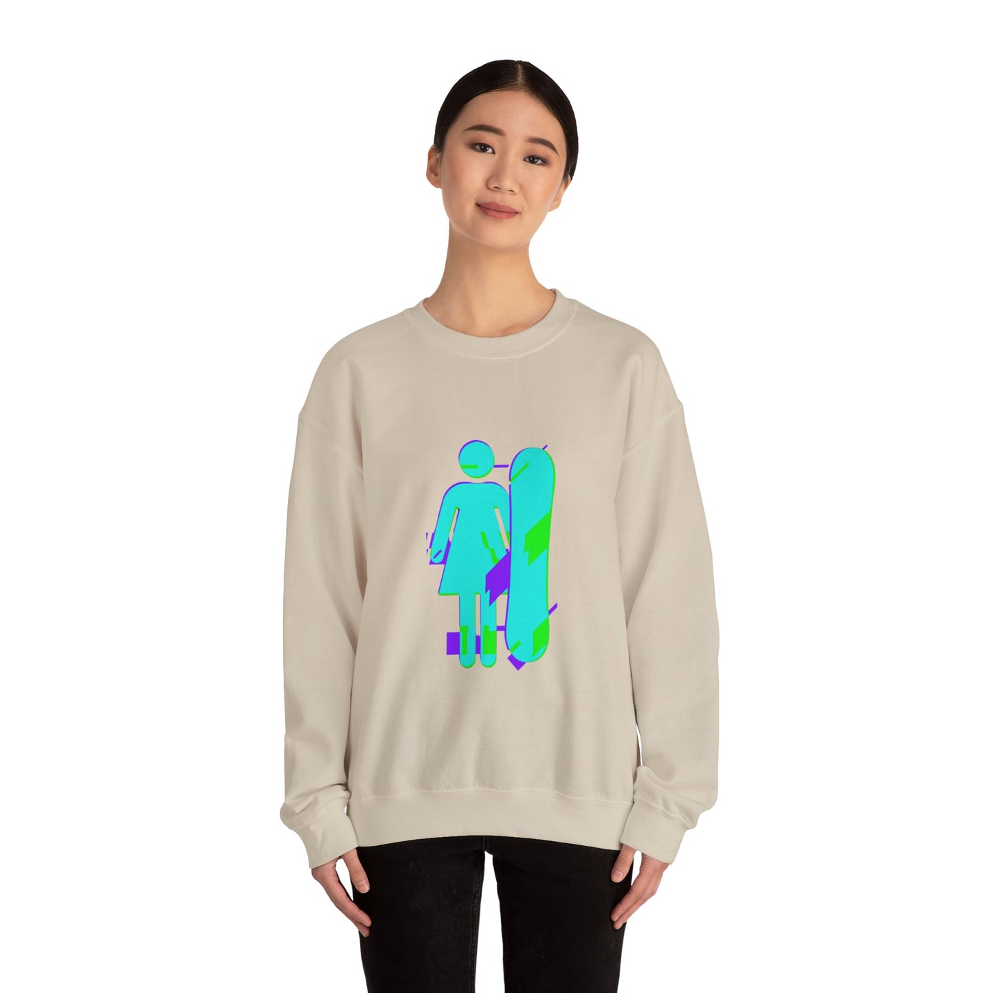 Female Snowboarder Crew Neck Sweatshirt Hoodie - Blue and Purple