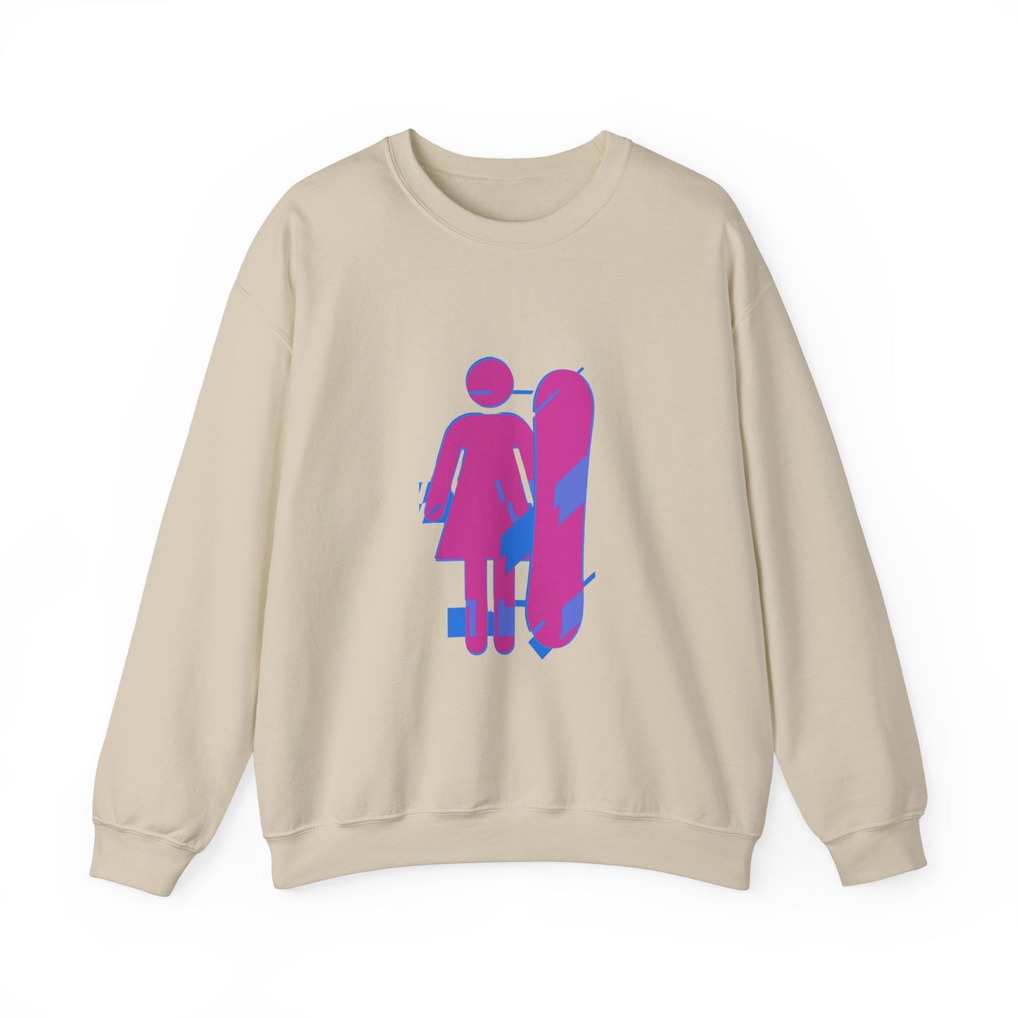 Female Snowboarder Crew Neck Sweatshirt Hoodie - Pink and Blue