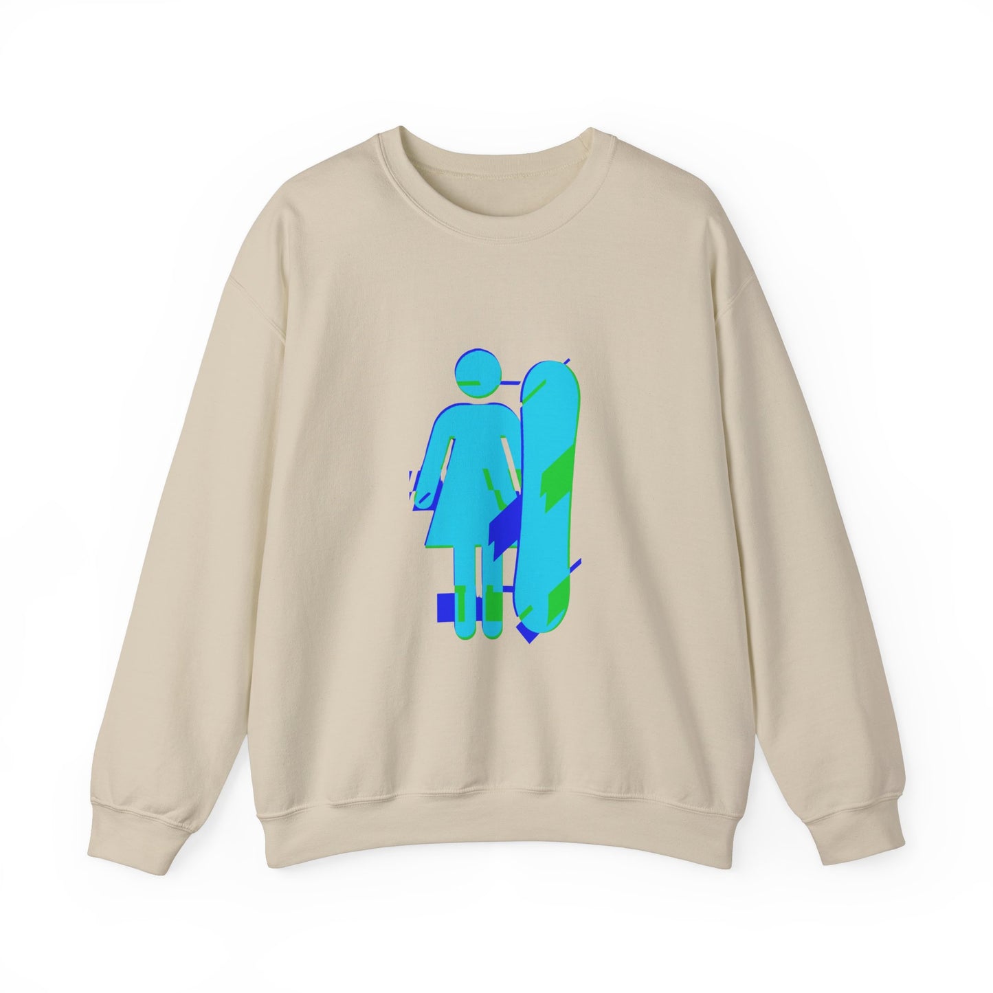 Female Snowboarder Crew Neck Sweatshirt Hoodie - Blue Green