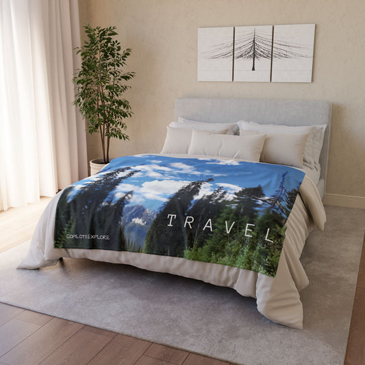 *Travel Fleece Throw Blanket - Mountain and Trees Landscape*