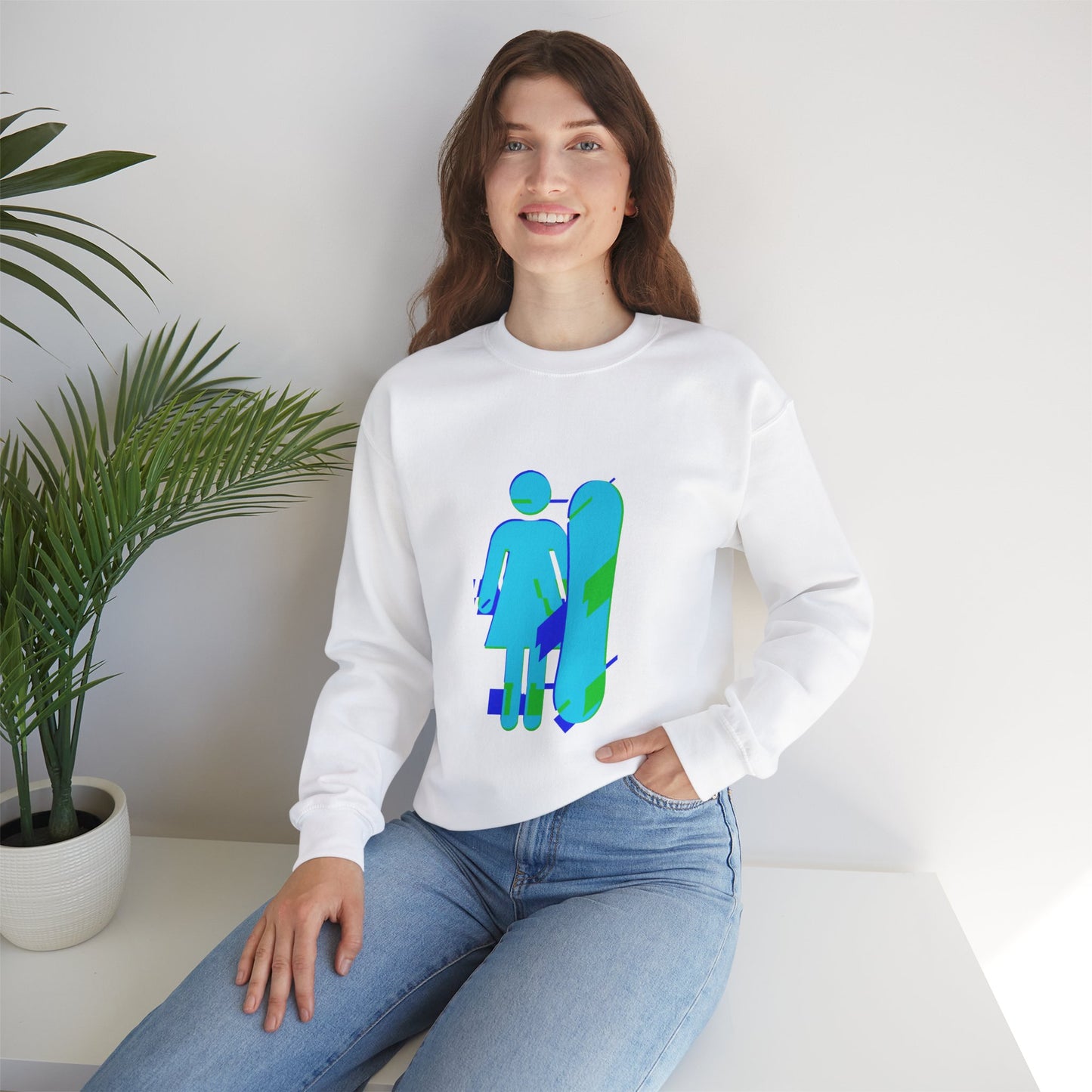 Female Snowboarder Crew Neck Sweatshirt Hoodie - Blue Green