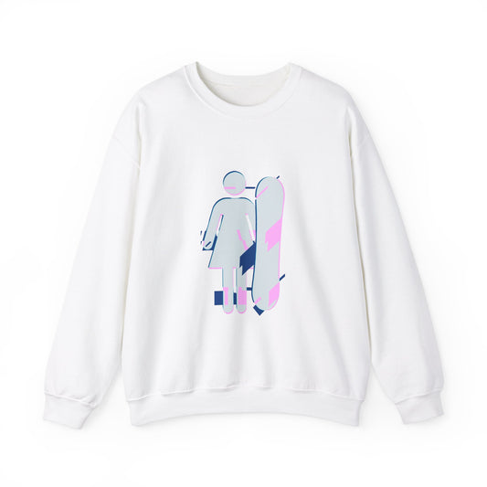 Female Snowboarder Crew Neck Sweatshirt Hoodie - Frosty Blue and Pink