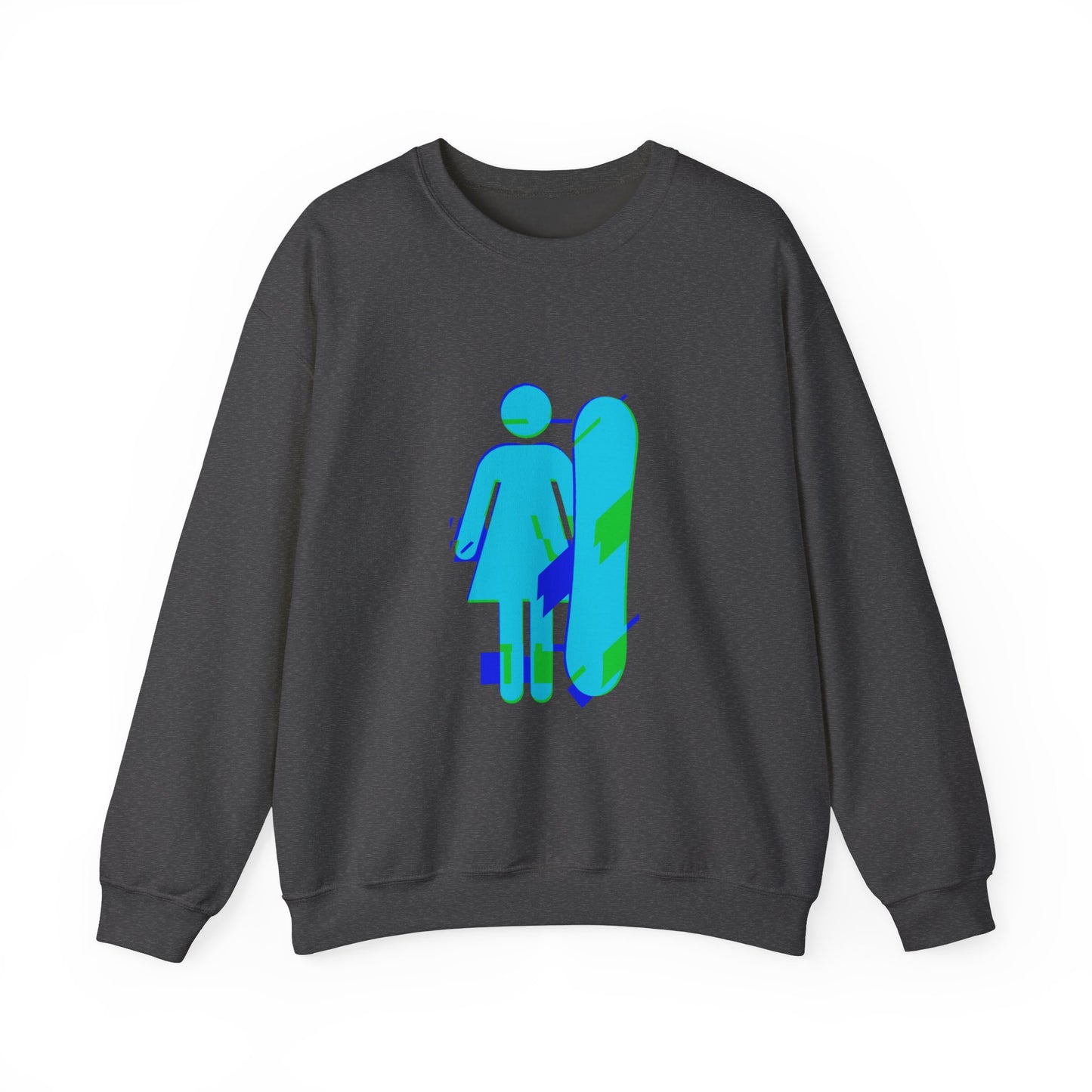 Female Snowboarder Crew Neck Sweatshirt Hoodie - Blue Green
