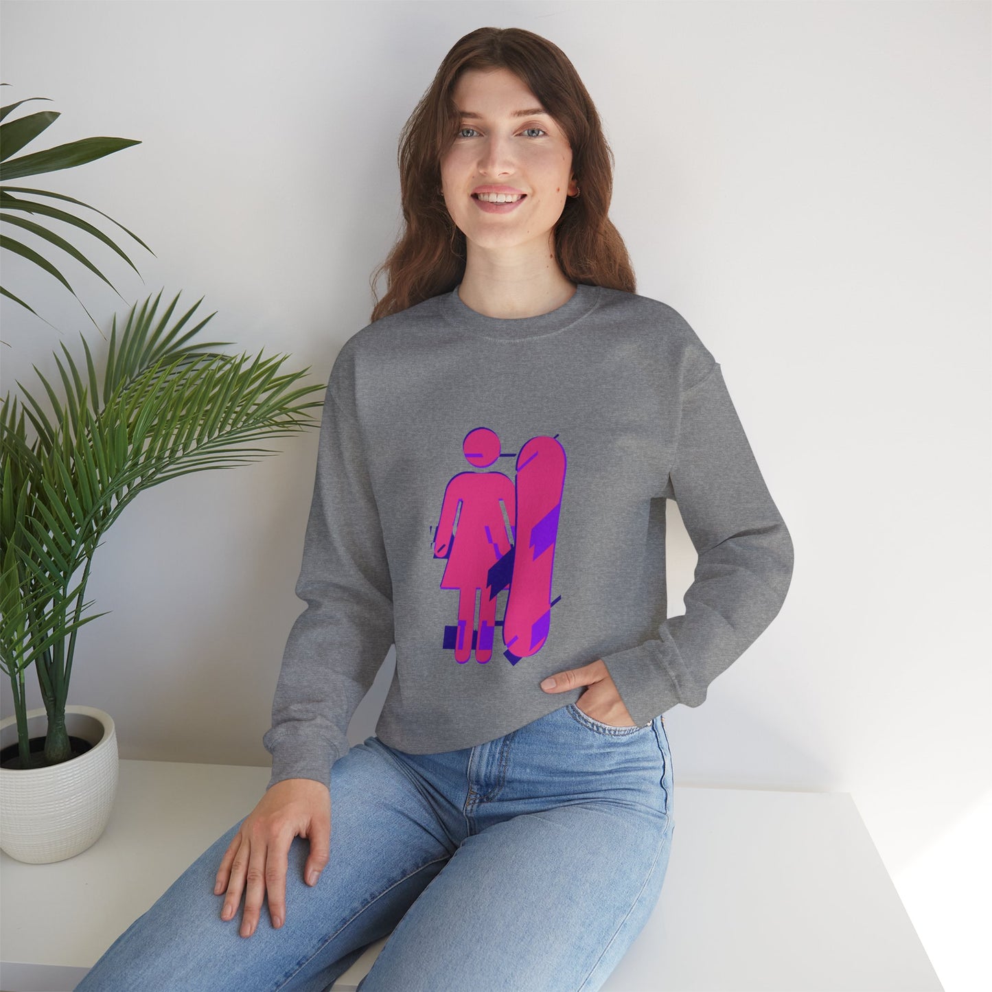 Female Snowboarder Crew Neck Sweatshirt Hoodie - Pink and Purple