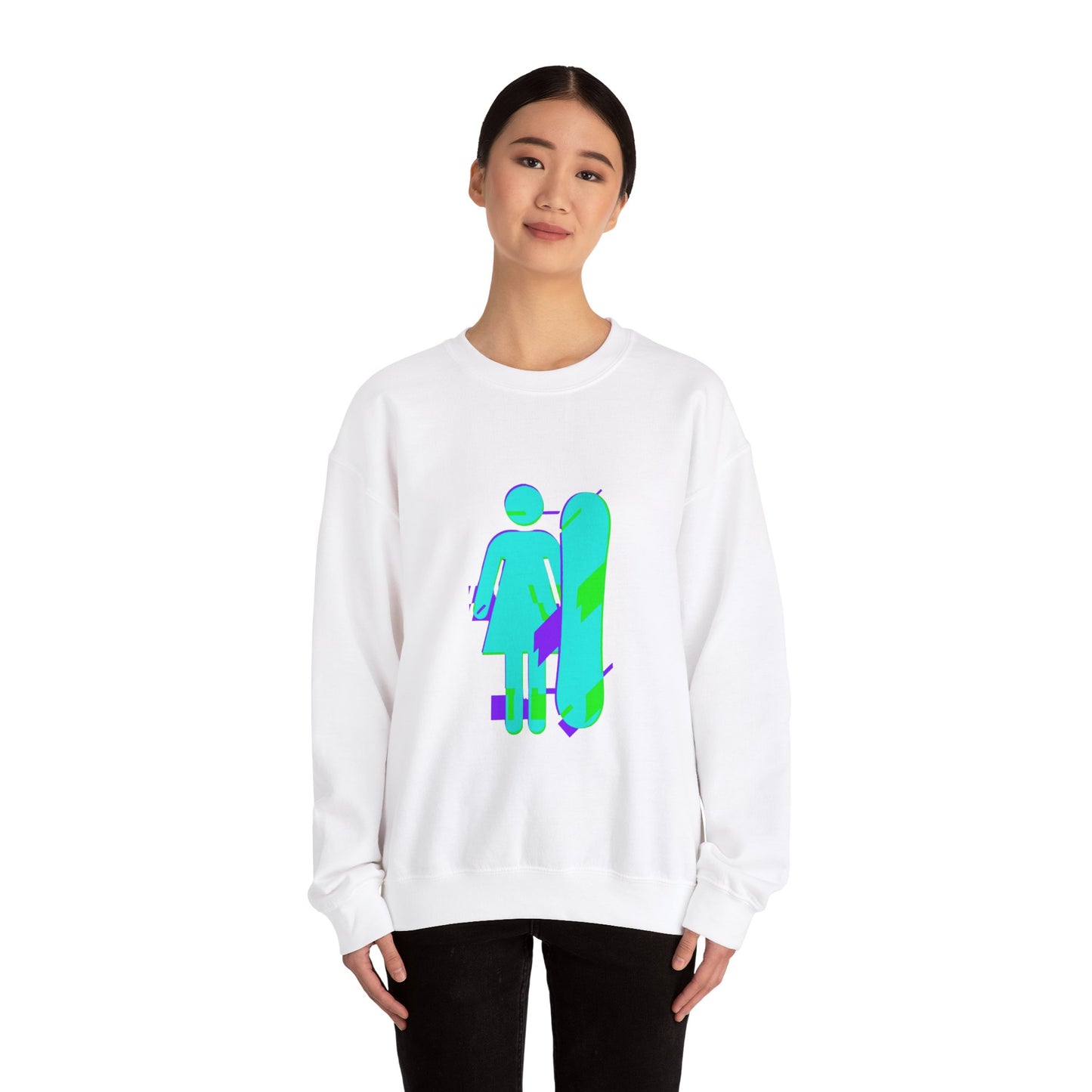 Female Snowboarder Crew Neck Sweatshirt Hoodie - Blue and Purple