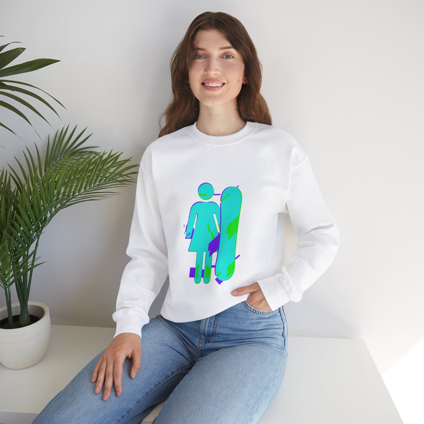 Female Snowboarder Crew Neck Sweatshirt Hoodie - Blue and Purple