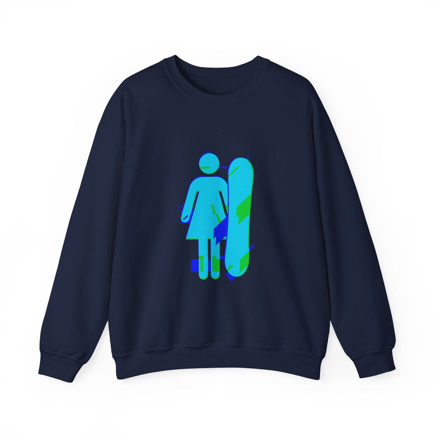 Female Snowboarder Crew Neck Sweatshirt Hoodie - Blue Green