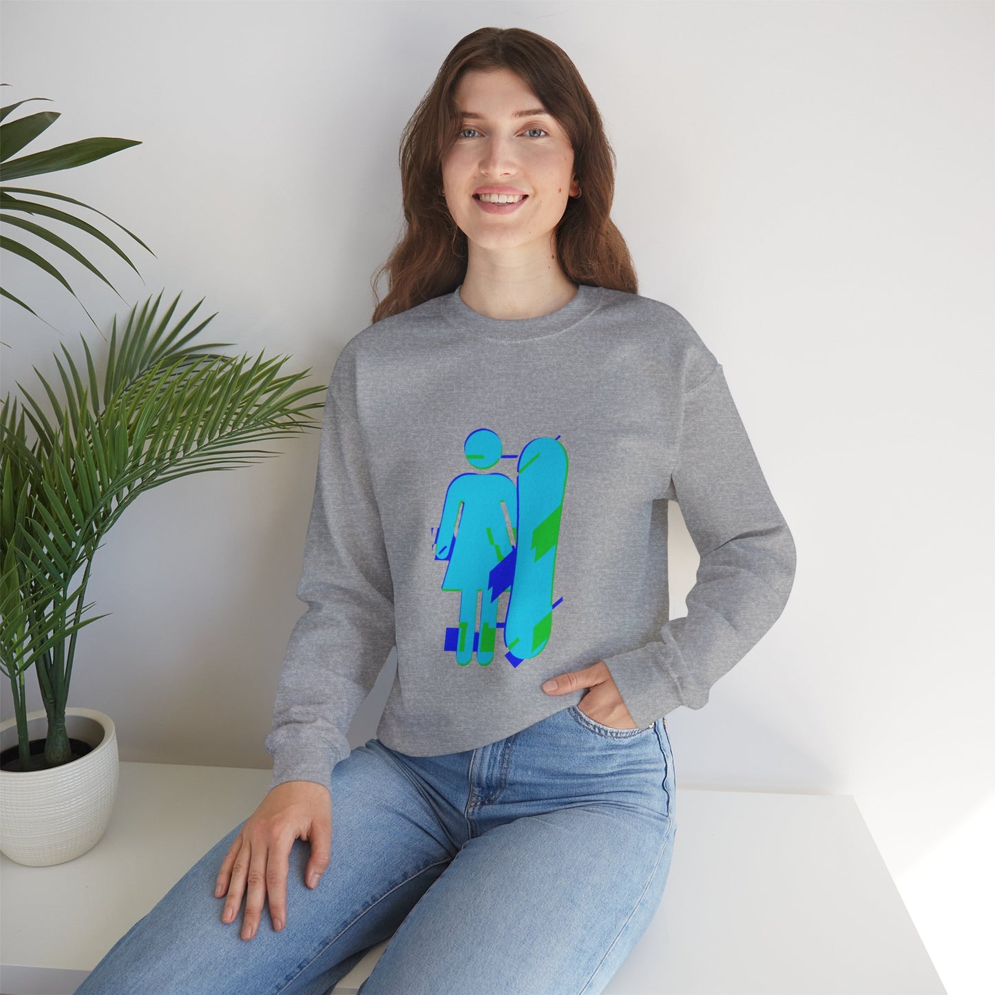 Female Snowboarder Crew Neck Sweatshirt Hoodie - Blue Green