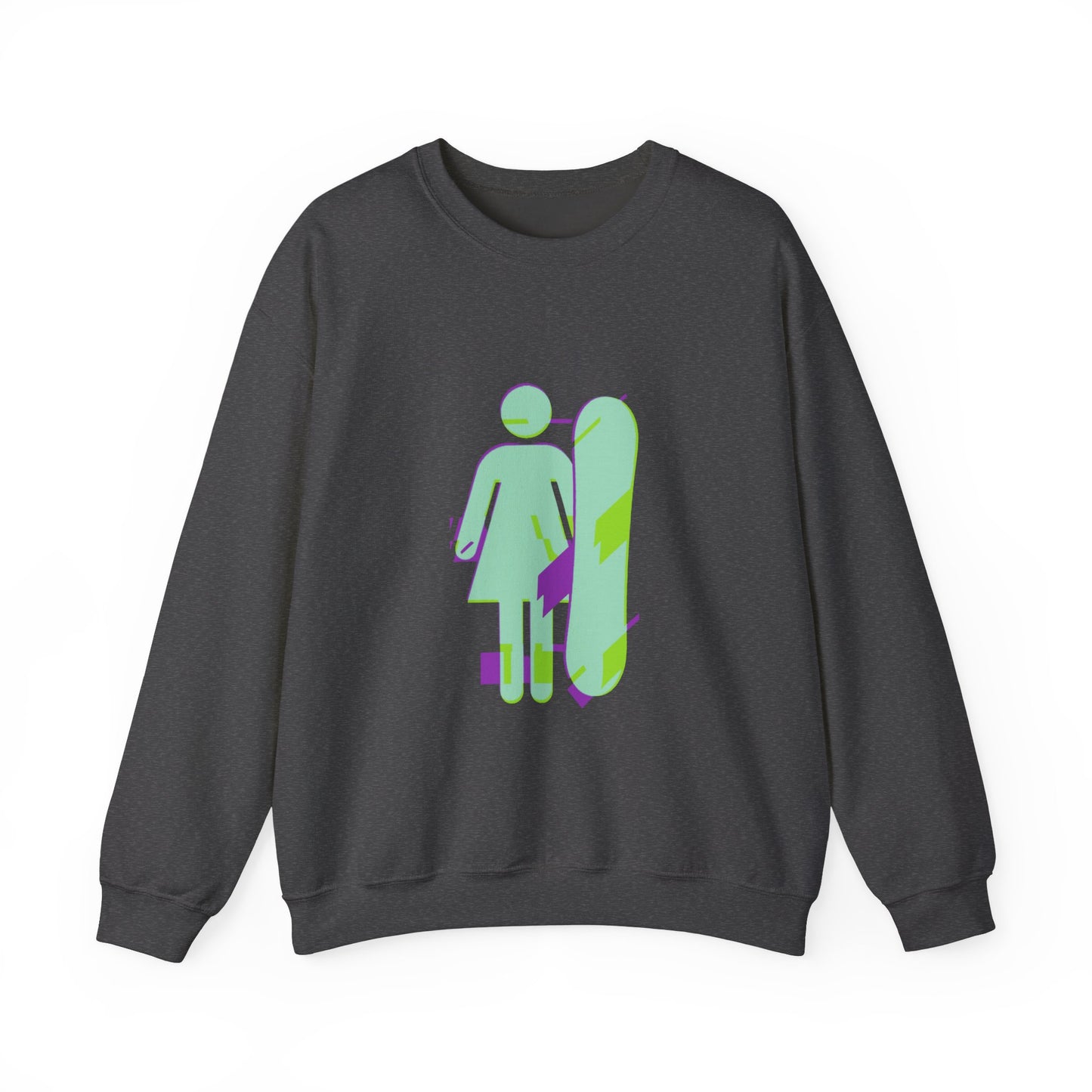 Female Snowboarder Crew Neck Sweatshirt Hoodie - Mint Green and Purple