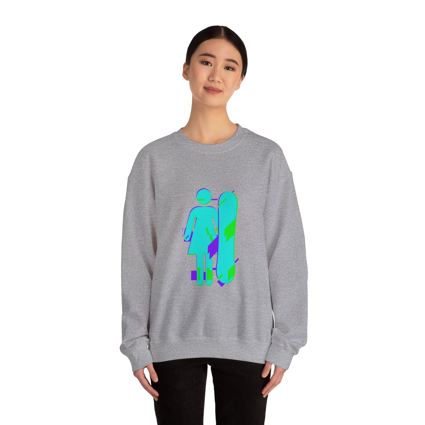 Female Snowboarder Crew Neck Sweatshirt Hoodie - Blue and Purple