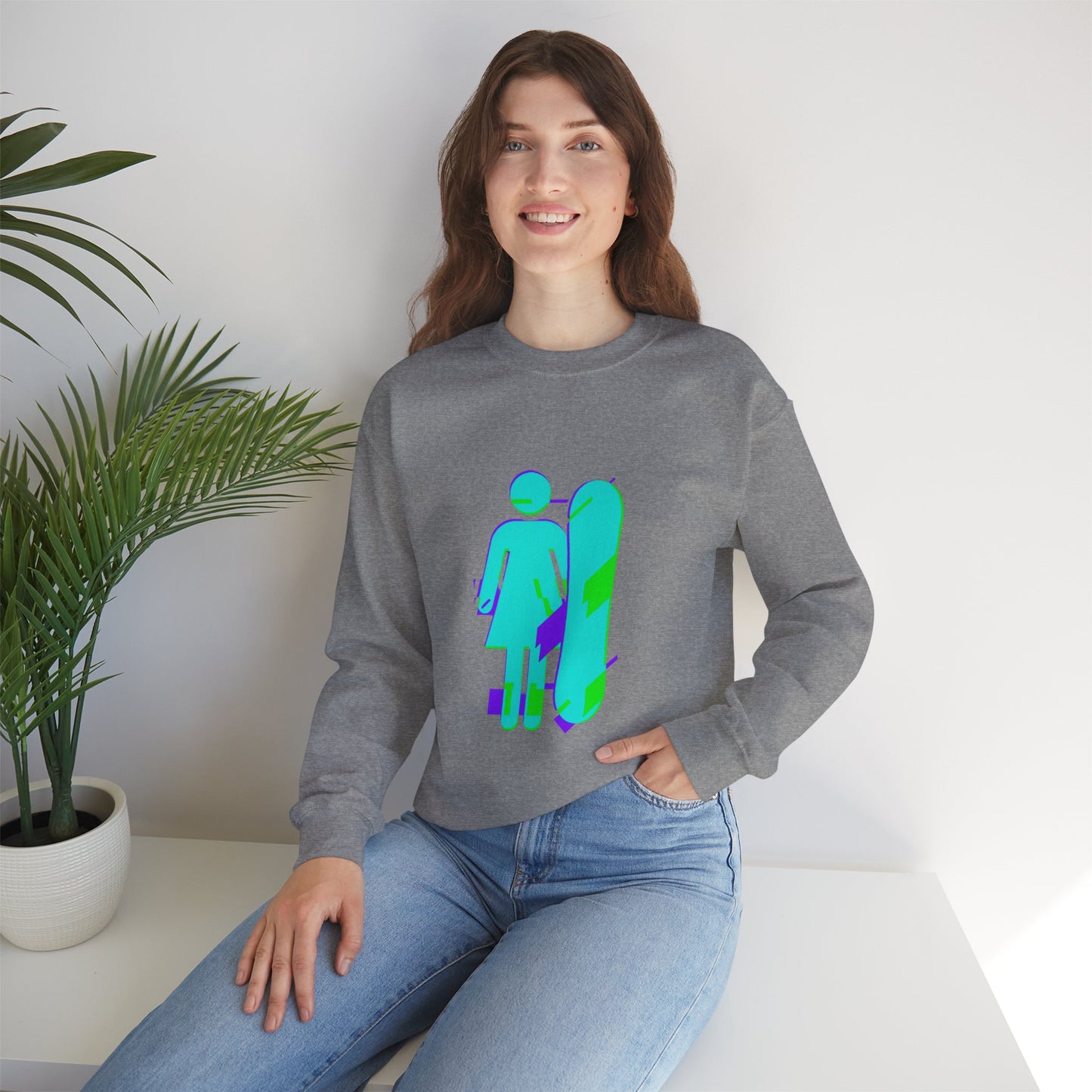 Female Snowboarder Crew Neck Sweatshirt Hoodie - Blue and Purple