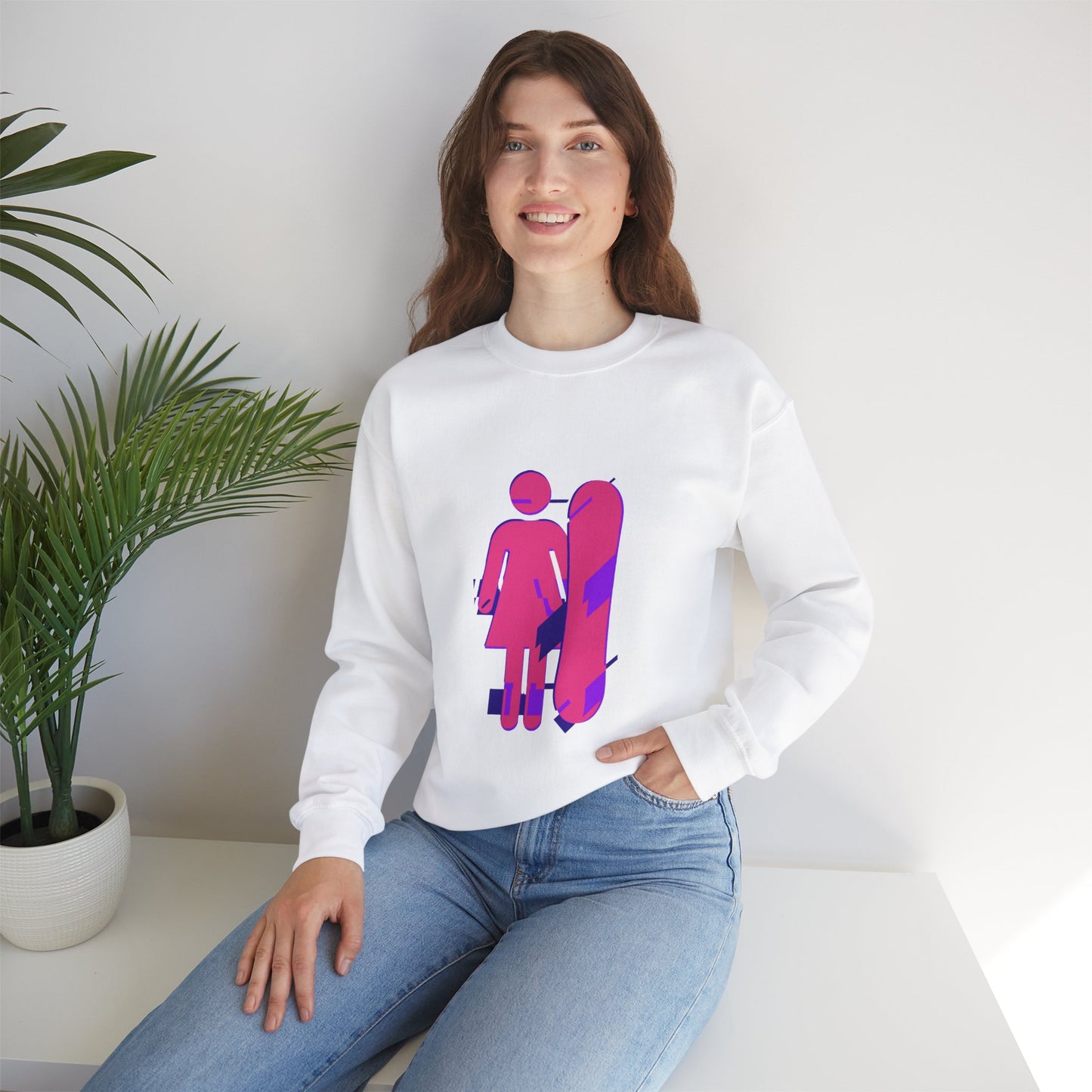 Female Snowboarder Crew Neck Sweatshirt Hoodie - Pink and Purple