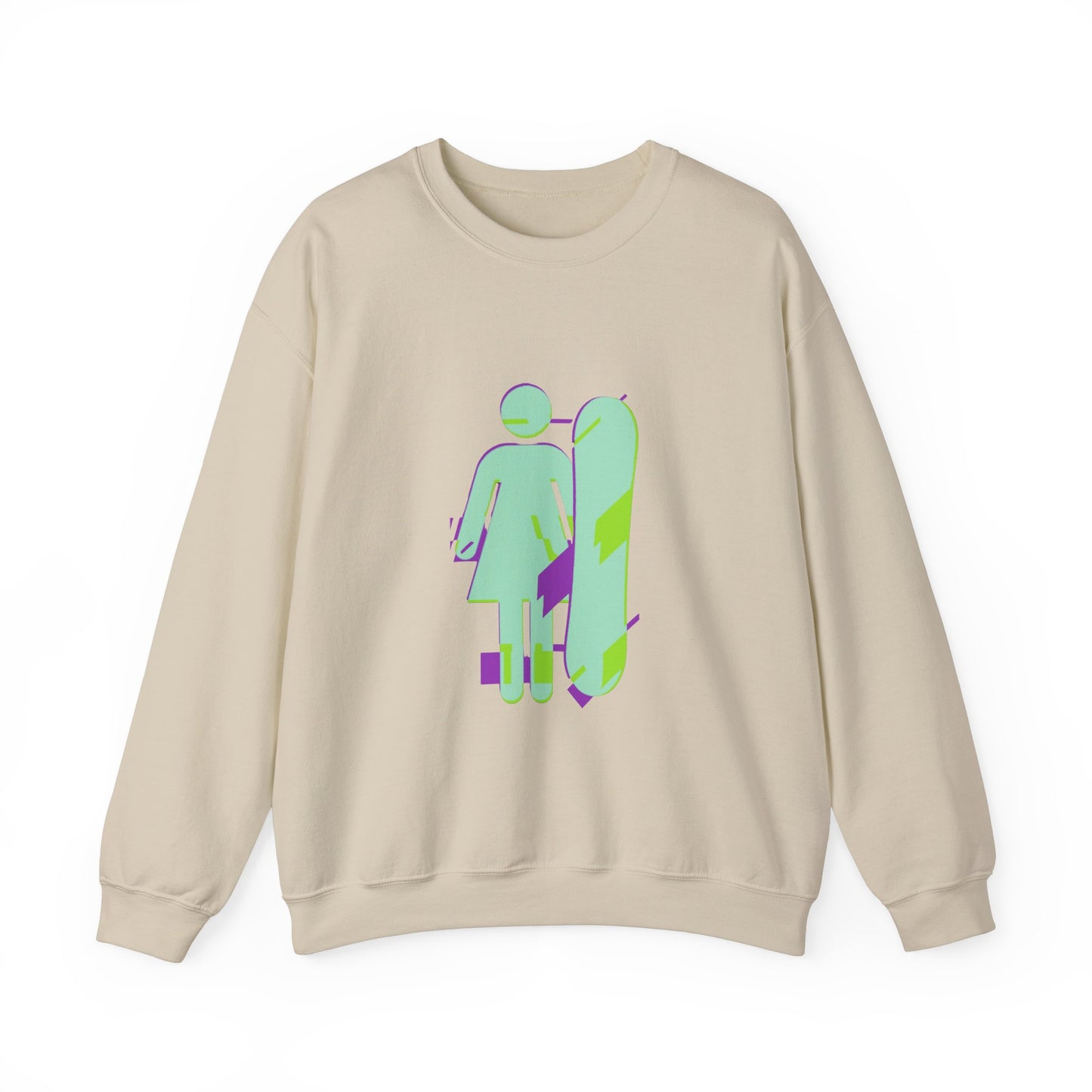 Female Snowboarder Crew Neck Sweatshirt Hoodie - Mint Green and Purple