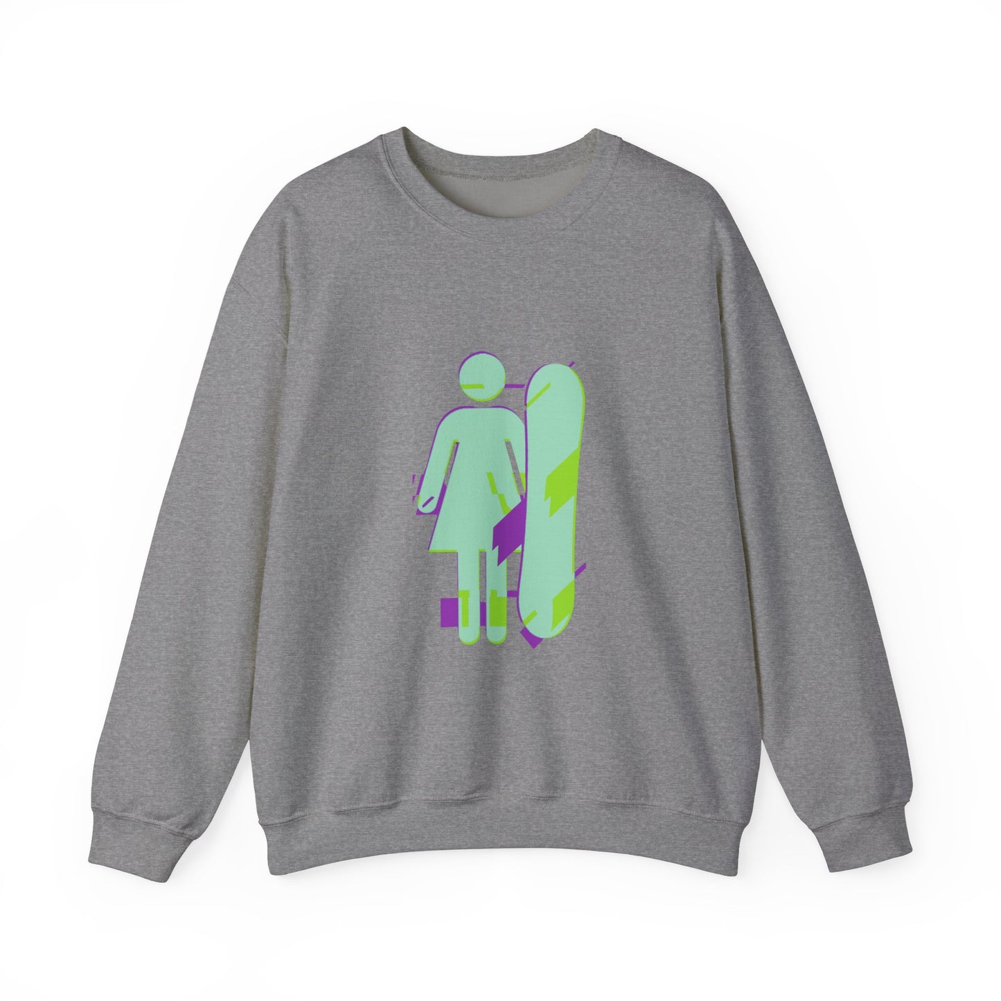 Female Snowboarder Crew Neck Sweatshirt Hoodie - Mint Green and Purple