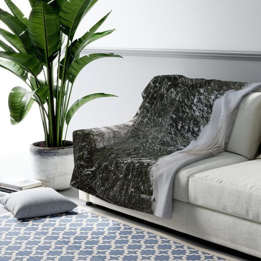 Luxurious Sherpa Blanket with Snowy Tree Road Grayscale Photo Print
