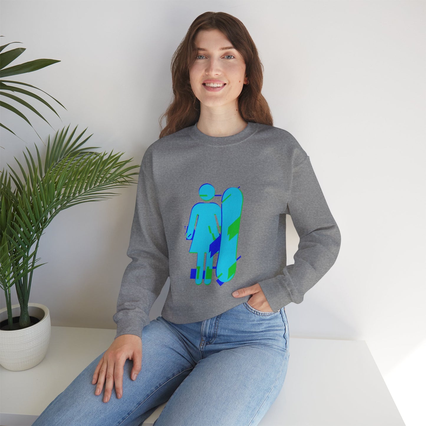 Female Snowboarder Crew Neck Sweatshirt Hoodie - Blue Green