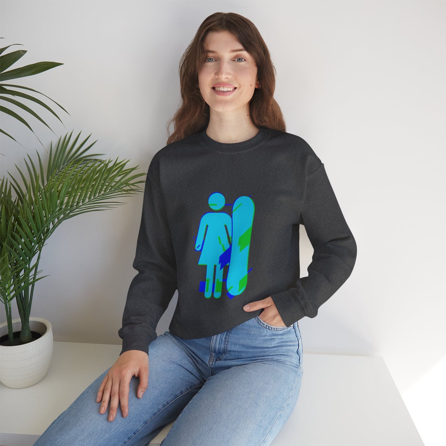 Female Snowboarder Crew Neck Sweatshirt Hoodie - Blue Green