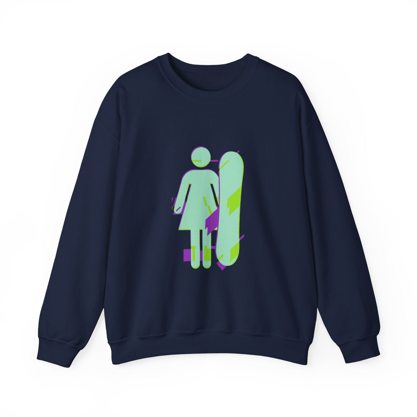 Female Snowboarder Crew Neck Sweatshirt Hoodie - Mint Green and Purple