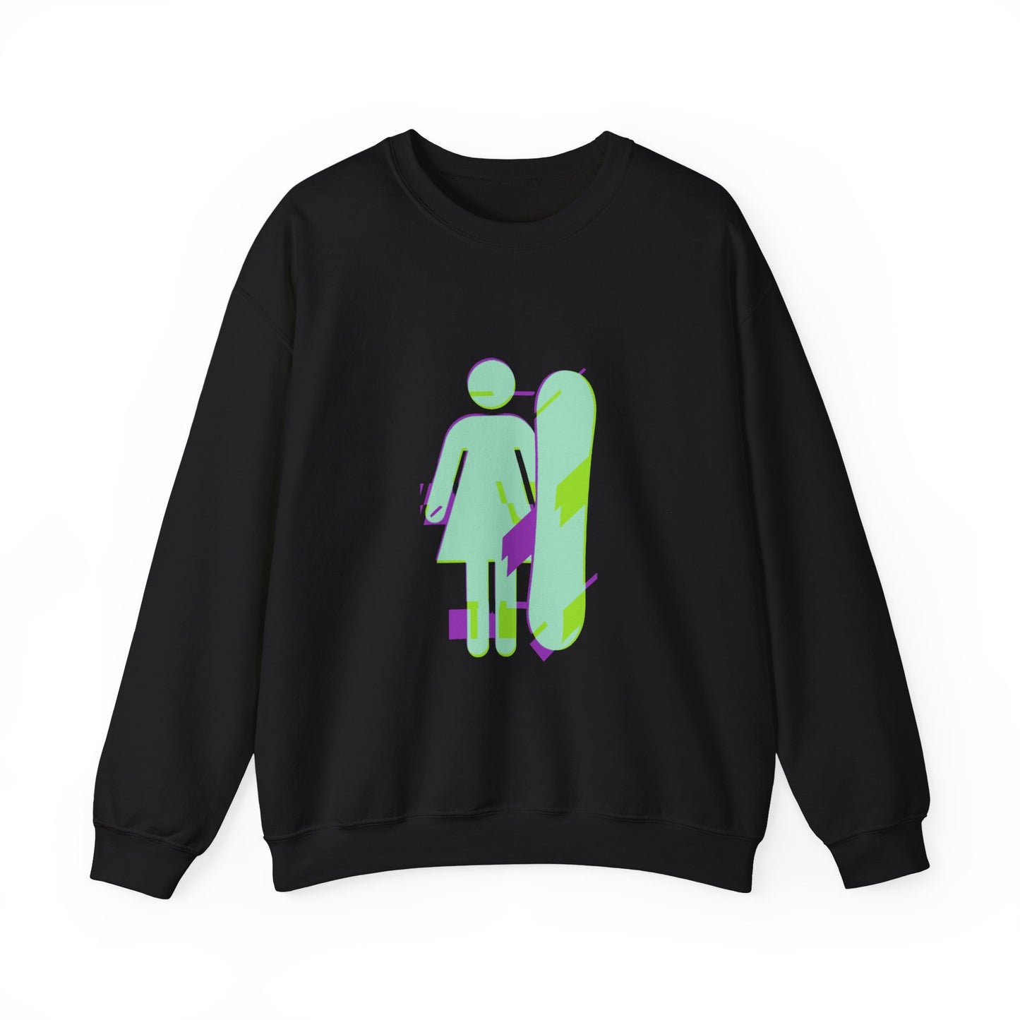 Female Snowboarder Crew Neck Sweatshirt Hoodie - Mint Green and Purple