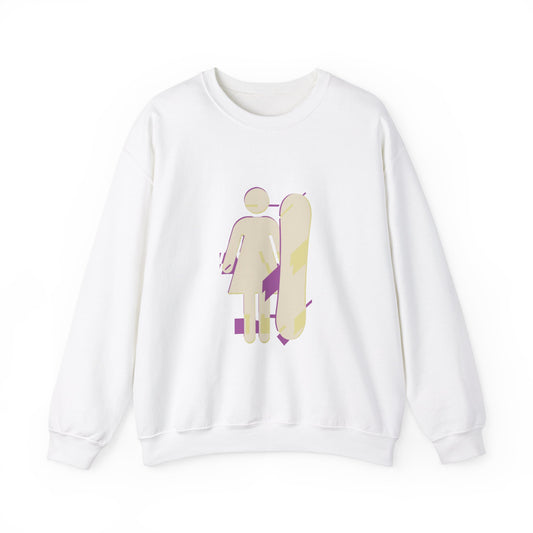Female Snowboarder Crew Neck Sweatshirt Hoodie - Amethyst Purple and Sage Green