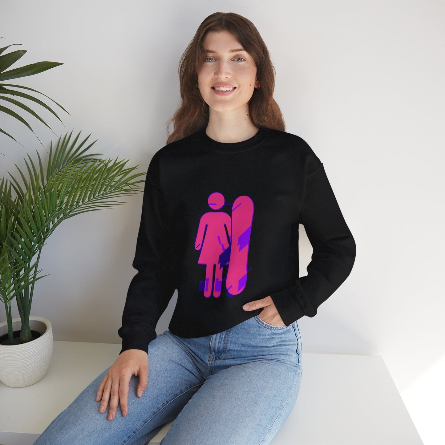 Female Snowboarder Crew Neck Sweatshirt Hoodie - Pink and Purple