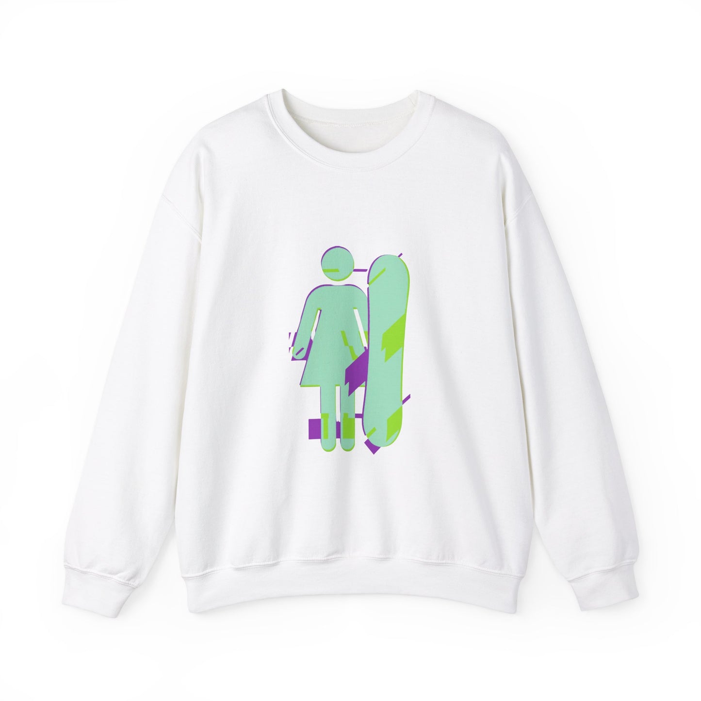 Female Snowboarder Crew Neck Sweatshirt Hoodie - Mint Green and Purple