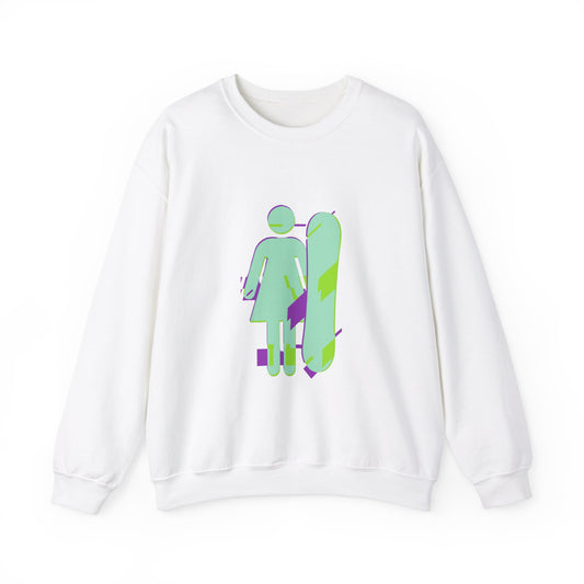 Female Snowboarder Crew Neck Sweatshirt Hoodie - Mint Green and Purple