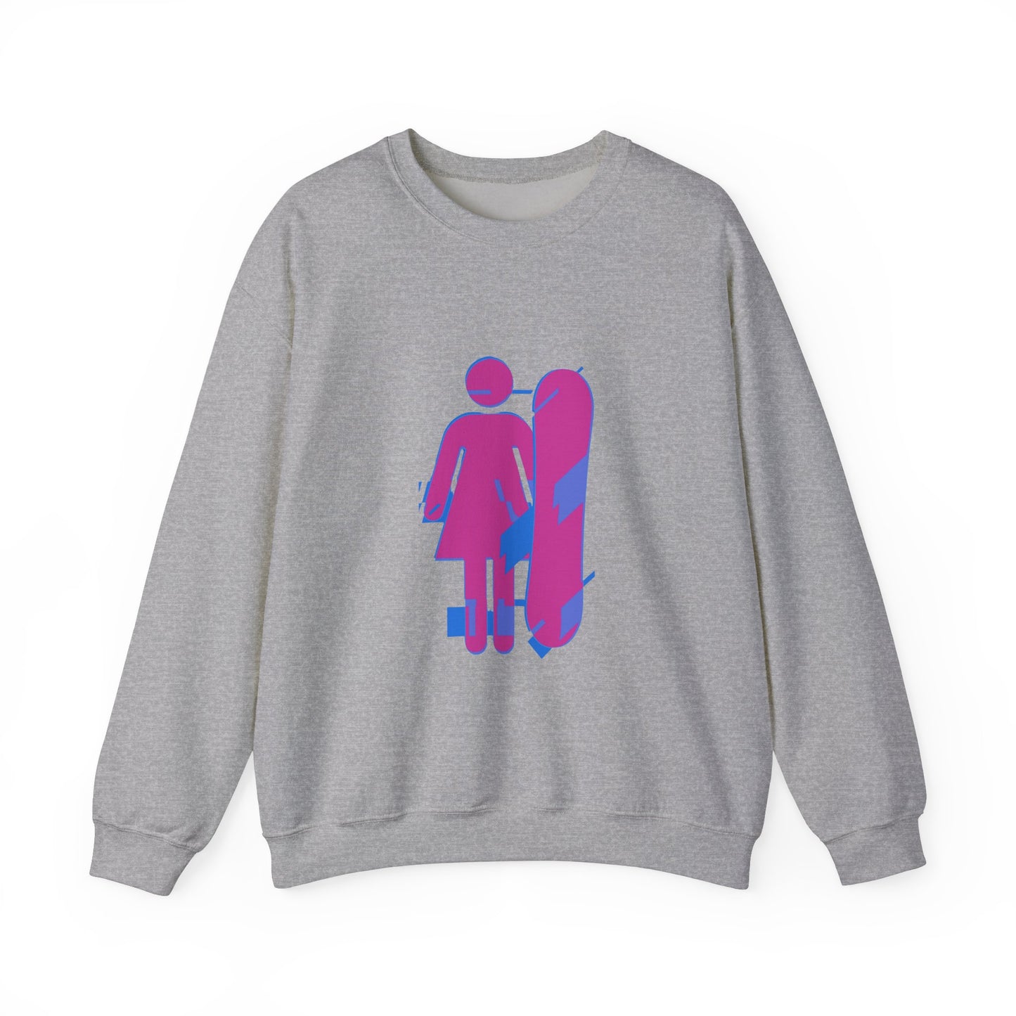 Female Snowboarder Crew Neck Sweatshirt Hoodie - Pink and Blue