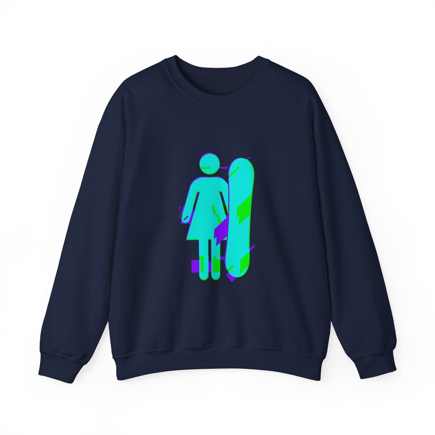 Female Snowboarder Crew Neck Sweatshirt Hoodie - Blue and Purple
