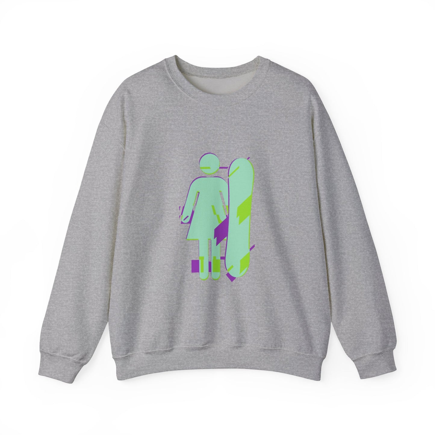 Female Snowboarder Crew Neck Sweatshirt Hoodie - Mint Green and Purple